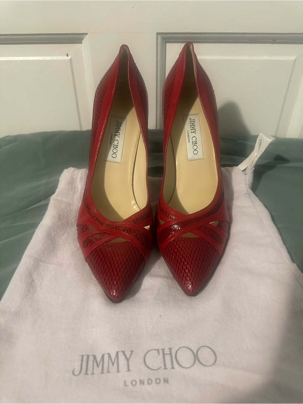 Jimmy Choo Red Pointed-Toe Strappy Pumps